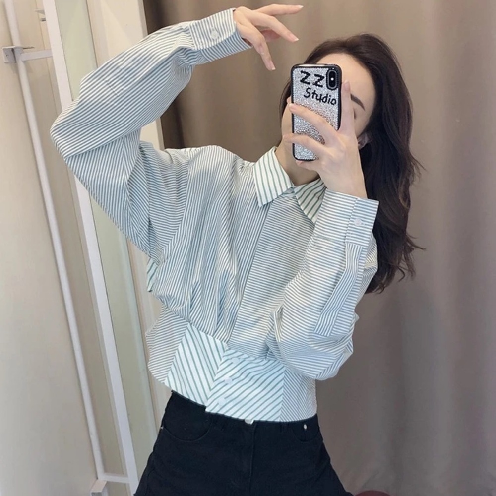 Main Label Off-white Virgilabloh Striped Button-Up Cropped Shirt Lace back XS